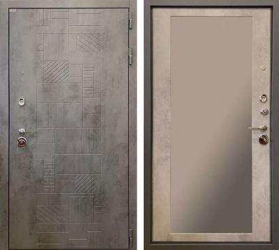 Дверь Ратибор Тетрис 3К Зеркало бетон тёмный / бетон светлый